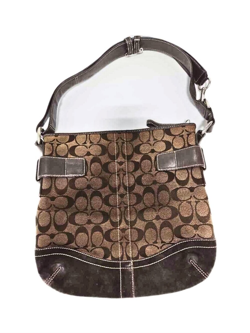 Y2K Vintage Coach Soho Brown Signature Jacquard & Leather Shoulder Bag 3574 +COA